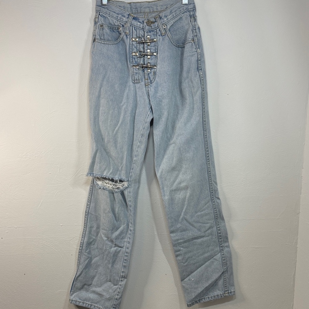 BUNNY Hardcore Jeans Light Blue Women's Size 5 Heard wear Closure Distressed